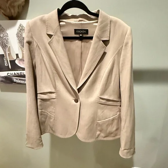 Escada Linen Cream Pleat back Blazer/Jacket Size 44/XL MSRP $325 - Picture 9 of 15